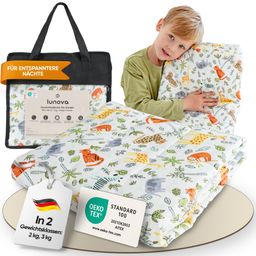 LUNOVA Gewichtsdecke Kinder 3kg Tierwelt 100x135cm - Oekotex-Baumwolle Therapiedecke WeightedBlanket