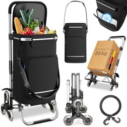 ELONEO Einkaufstrolley Treppensteiger mit Kühltasche, 43 l, 3+3 Rad-System, abnehmbare Tasche