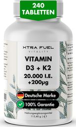 XTRA FUEL Vitamin D3 + K2 Tabletten: 20.000 I.E. + 200mcg MK-7 all-trans