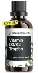 natural elements Vitamin D3 + K2 Tropfen – 99,7+% All-Trans (K2VITAL® von Kappa) + Vitamin D3