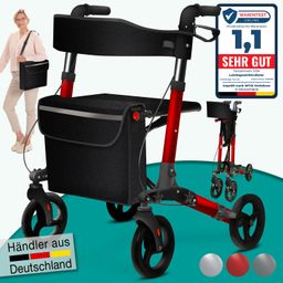 ELONEO Rollator Leichtgewichtrollator mit Stockhalter, Einkaufstasche & Rückengurt