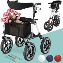 ELONEO Rollator 7-fach höhenverstellbar, Klick & Go System, feststellbare Bremse, Lufträder