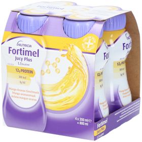 Fortimel® Jucy Plus Mango-Ananas – Hochkalorische Trinknahrung mit vielen wichtigen Nährstoffen – 300 kcal und 12 g Eiweiß pro Flasche