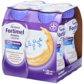 Fortimel® Protein 2 kcal Schokolade-Karamell, die eiweißreiche und hochkalorische Trinknahrung, die zudem ballaststoff- & glutenfrei, und laktosearm ist