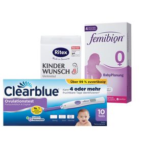 CLEARBLUE Ovulationstest fortschrittlich & digital + FEMIBION Babyplanung + RITEX Kinderwunsch Gleitmittel