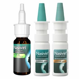 Nasivin® Kinder Sanft 0,025 % + Classic Sanft 0,05 % + Aloe & Eukalyptus - Jetzt 10% Rabatt sichern mit dem Gutscheincode „nasivin10“