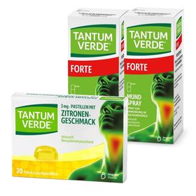	TANTUM VERDE® FORTE Mundspray zur gezielten Linderung starker Halsschmerzen + TANTUM VERDE® Halspastillen Zitrone