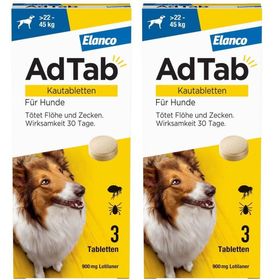 AdTab Kautabletten für Hunde über 22 bis 45 kg gegen Zecken und Flöhe, schnelle Abtötung von Parasiten für die Dauer von einem Monat