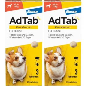 AdTab Kautabletten für Hunde über 5,5 bis 11 kg gegen Zecken und Flöhe, schnelle Abtötung von Parasiten für die Dauer von einem Monat