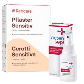 Redcare Pflaster Sensitiv + octenisept® Spray – Wund- und Schleimhautdesinfektion