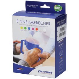 Dr. Junghans® Einnehmebecher 250 ml milchig mit 2 Deckel 4 / 12 mm ohne Henkel