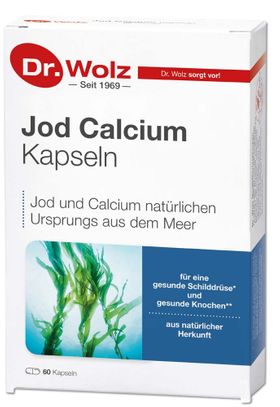 Dr. Wolz Jod Calcium Kapseln, 60 Kapseln, Jod und Calcium natürlichen Ursprungs aus dem Meer, gesunde Schilddrüse und gesunde Knochen