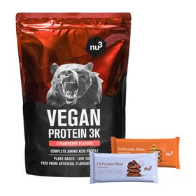 nu3 Vegan Protein 3K Shake, Erdbeere + Fit Protein Bites Peanut Butter + Fit Protein Bites Double-Choc