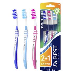 Die Dr.BEST Hoch-Tief Handzahnbürste unterstützt Sie mit Hilfe des Hoch-Tief Schnitts bei der Reinigung auch zwischen den Zähnen