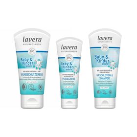 lavera Baby & Kinder Wundschutzcreme + lavera Baby & Kinder Pflegecreme + lavera Baby & Kinder Sensitiv Waschlotion und Shampoo