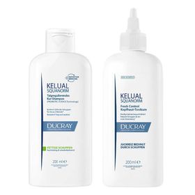DUCRAY KELUAL SQUANORM Kopfhaut-Tonikum + DUCRAY KELUAL SQUANORM Shampoo Fettige Schuppen
