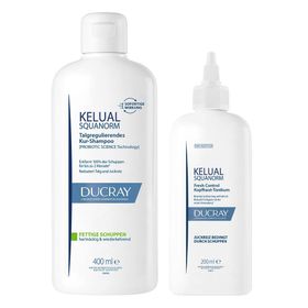 DUCRAY KELUAL SQUANORM Shampoo Fettige Schuppen + DUCRAY KELUAL SQUANORM Kopfhaut-Tonikum