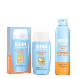 ISDIN Fusion Water Magic Sonnencreme Gesicht LSF 50 + ISDIN Transparent Sonnenspray WET SKIN LSF50