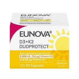 EUNOVA® D3 + K2 DuoProtect – 2.000 I.E.  Nahrungsergänzungsmittel mit Vitamin D und K zur normalen Funktion des Immunsystems & Erhaltung normaler Knochen