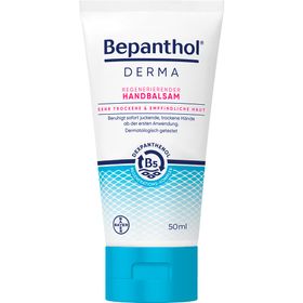 Bepanthol® DERMA Regenerierender Handbalsam für die tägliche Pflege, beruhigt sofort juckende, trockene Hände, zieht schnell ein und spendet bis zu 48h Feuchtigkeit. Mit B5-Regenerations-Komplex