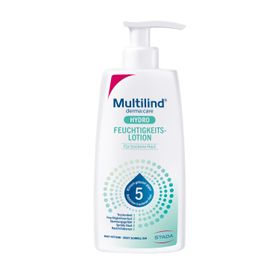 Multilind® derma:care HYDRO Feuchtigkeitslotion: tägliche Feuchtigkeit für trockene Haut. Wirkt sofort und langanhaltend. Pflegt mit Ceramide NP, Panthenol, Glyzerin, Rizinusöl, Beerenwachs