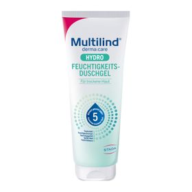 Multilind® derma:care HYDRO Feuchtigkeitsduschgel: tägliche Reinigung trockener Haut. Sanft, beruhigend, rückfettend. Pflegt mit Ceramide NP, Panthenol, Glyzerin, Rizinusöl, Beerenwachs