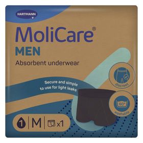 MoliCare MEN – Diskrete waschbare Inkontinenzhose, schützende Boxershorts für sehr leichte Blasenschwäche, Größe M schwarz