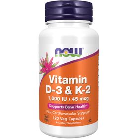Now Foods Vitamine D3 1000 IU & K2 45 mcg 120 Gemüsekapseln