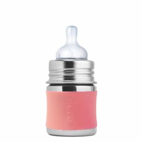 Purakiki Babyflasche 125 ml mit Silikon-Sleeve rose