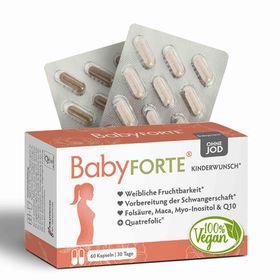 BabyFORTE Kinderwunsch Vitamine OHNE JOD | vegan | 800 µg Folsäure, Quatrefolic® & Q10