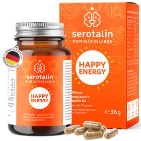 serotalin® HAPPY ENERGY 60 Kapseln - Energie, Wohlbefinden & Fokus I 5-HTP I Phenylalanin I Koffein