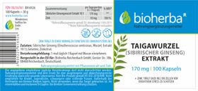 Bioherba Taigawurzel (Sibirischer Ginseng) Extrakt Kapseln