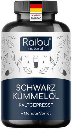 Schwarzkümmelöl Kapseln 1000 mg – kaltgepresst aus Nigella sativa – 1 Kapsel täglich – RAIBU