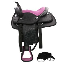 Westernsattel für Kinder DE ROSA schwarz/pink Ponysattel Shetty