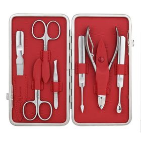 DREITURM Solingen  Maniküre-Etuis – 7-teilig - Made in Solingen - Modell Red Tex