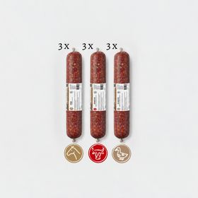 Leo Barf Probierpaket Vollwert-Rollen – Rind · Ente · Pferd