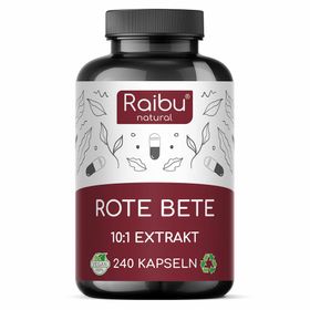 Rote Beete Kapseln Hochdosiert 14.000 mg - Vegan - 10:1 Extrakt mit natürlichen Nitraten - RAIBU