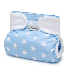 T-TOMI Orthopädisches Spreizhöschen für breites Wickeln - klettverschluss Blue stars (3-6 kg)