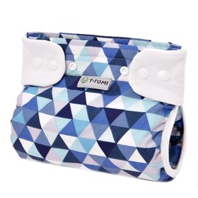 T-TOMI Orthopädisches Spreizhöschen für breites Wickeln - druckknöpfe Blue triangles (5-9 kg)