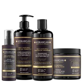 Kerargan - Anti-Haarausfall Set Shampoo, Conditioner, Maske & Serum Rizinusöl