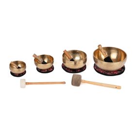 Klangschalen-Set, bestehend aus 4 Klangschalen inkl. 4 Kissen, 4 Holzklöppeln & 2 Filzklöppel