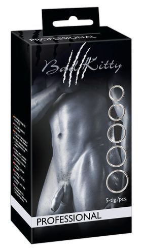 5-teiliges Penis-/Hodenring-Set "Professional" |  Carbonstahl 5 mm stark | Bad Kitty