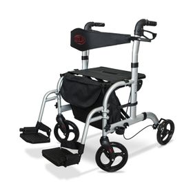 Antar Aluminium Vierrad Rollator und Rohlstuhl in einem mit Fußstütze