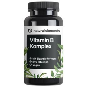 natural elements Vitamin B Komplex – 240 Tabletten – 8 B-Vitamine & Kofaktoren – mit Bioaktiv-Formen