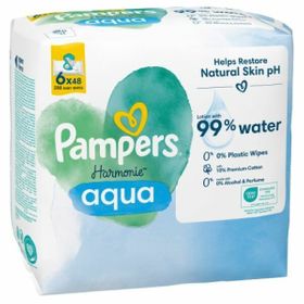 Pampers Harmonie Aqua Feuchttücher 6 Packungen mit jeweils 48 Feuchttüchern = 288 Feuchttücher, H