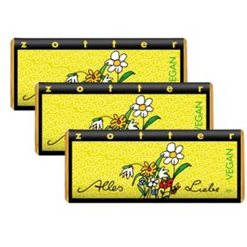 Zotter vegane Bio-Schokolade Himbeer Kokos "Alles Liebe" 3er-Pack