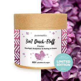 puremetics - 3-in-1 Dusch-Fluff Flieder mit Zuckerpeeling - Limited Edition