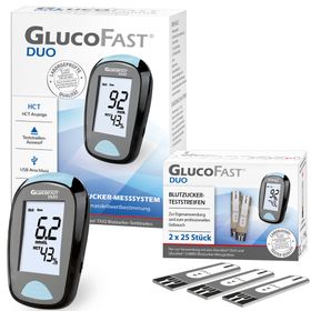 Glucofast® Duo Blutzuckermessgerät Kombiset mit 1 Packung Teststreifen (mg/dL)