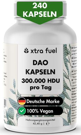 XTRA FUEL DAO Vegane DiAminOxidase - 240 Kapseln für bis zu 300.000 HDU pro Tag