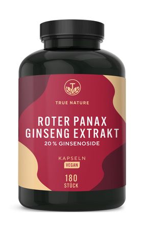 TRUE NATURE® Roter Panax Ginseng Kapseln - 20% Ginsenoside (20:1 Extrakt)